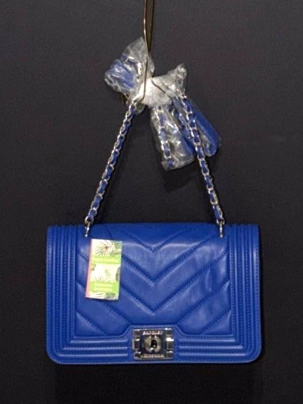 Badgley Mischka Quilted Crossbody Bag Blue Vegan Leather Chain MSRP $149 NWT's